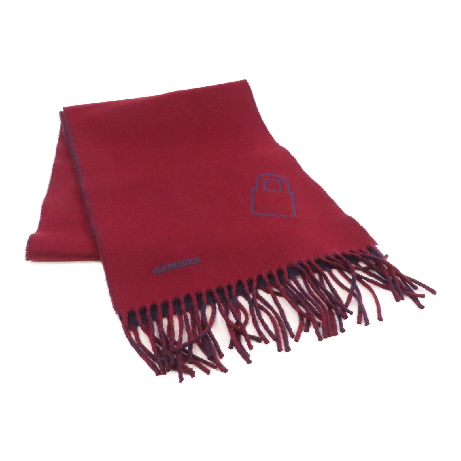 HERMES Cashmere Scarf圍巾深藍色/酒紅色
