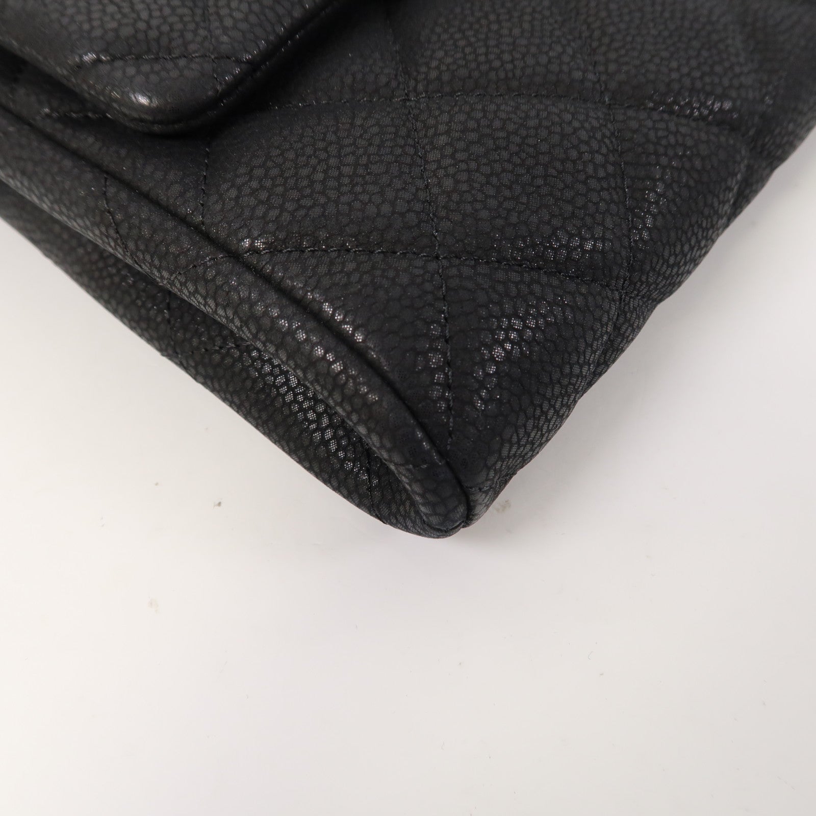 CHANEL 菱格Caviar皮革Shoulder Bag銀扣鏈帶肩背袋黑色