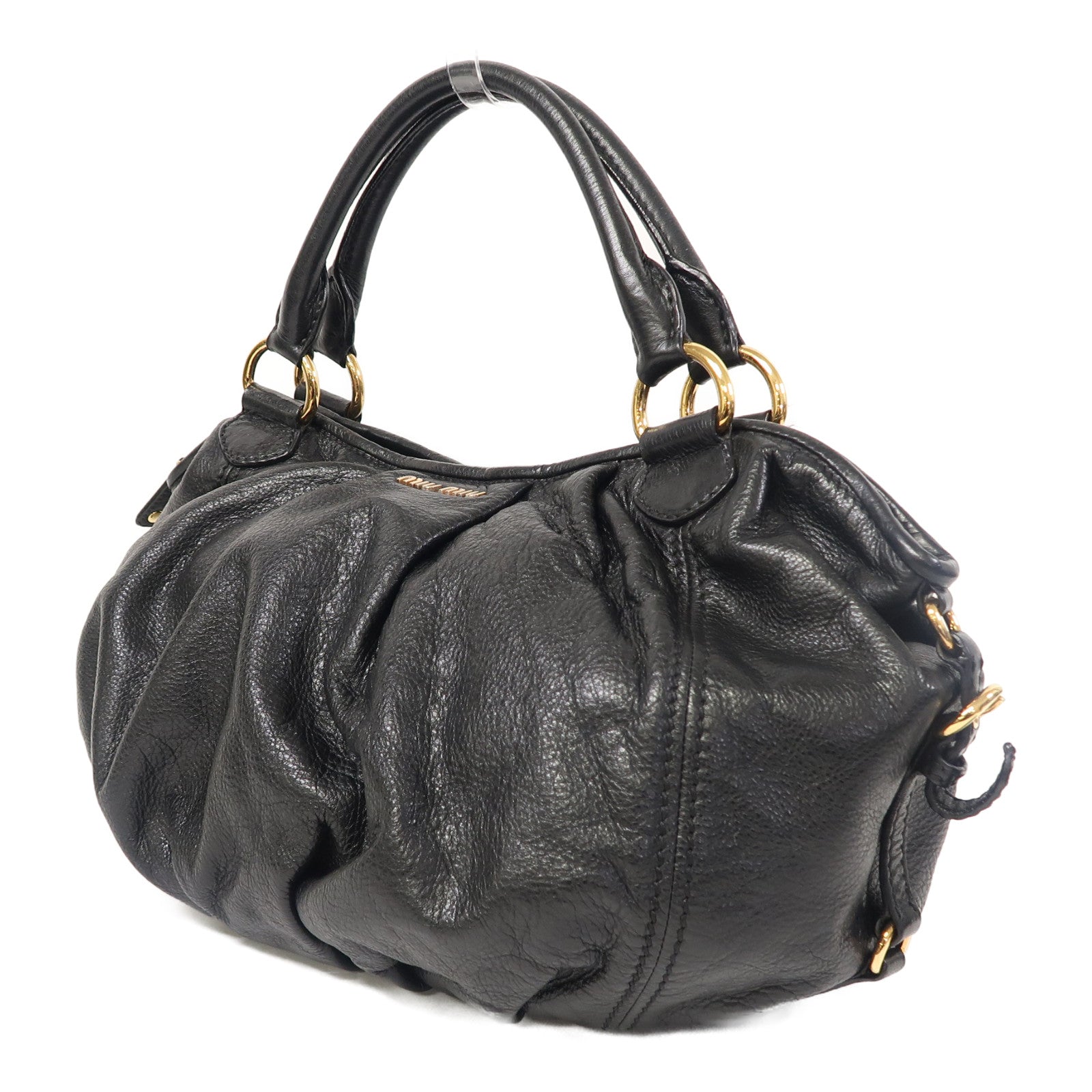Miu Miu 牛皮皮革Hand Bag金扣手挽袋黑色