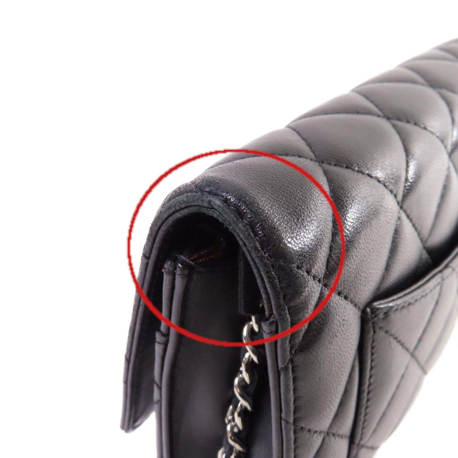 CHANEL 菱格羊皮皮革WOC Shoulder Bag銀扣鏈帶肩背袋黑色