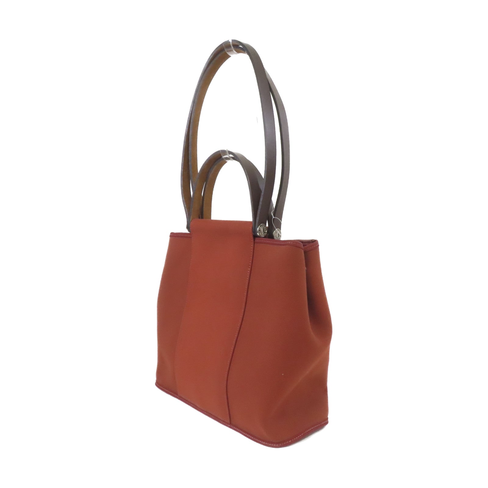 HERMES Toile H帆布Cabag銀扣手挽肩背兩用袋磚紅色