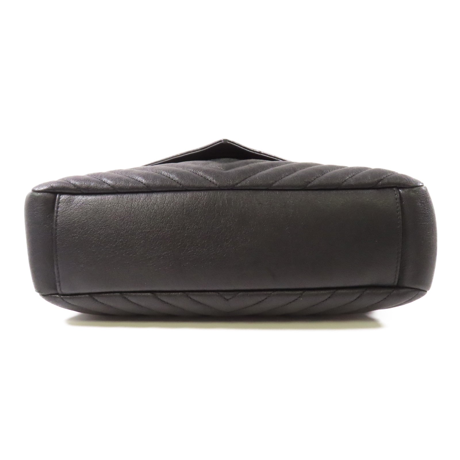 SAINT LAURENT 斜紋牛皮皮革Shoulder Bag銀扣鏈帶手挽肩背兩用袋黑色