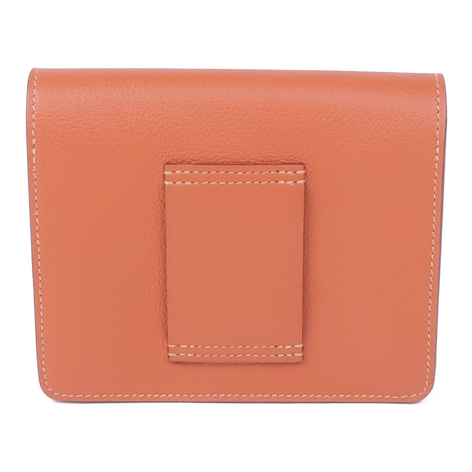 HERMES Evercolor皮革Roulis Slim Compact金扣錢包Blush/Bleu Frida