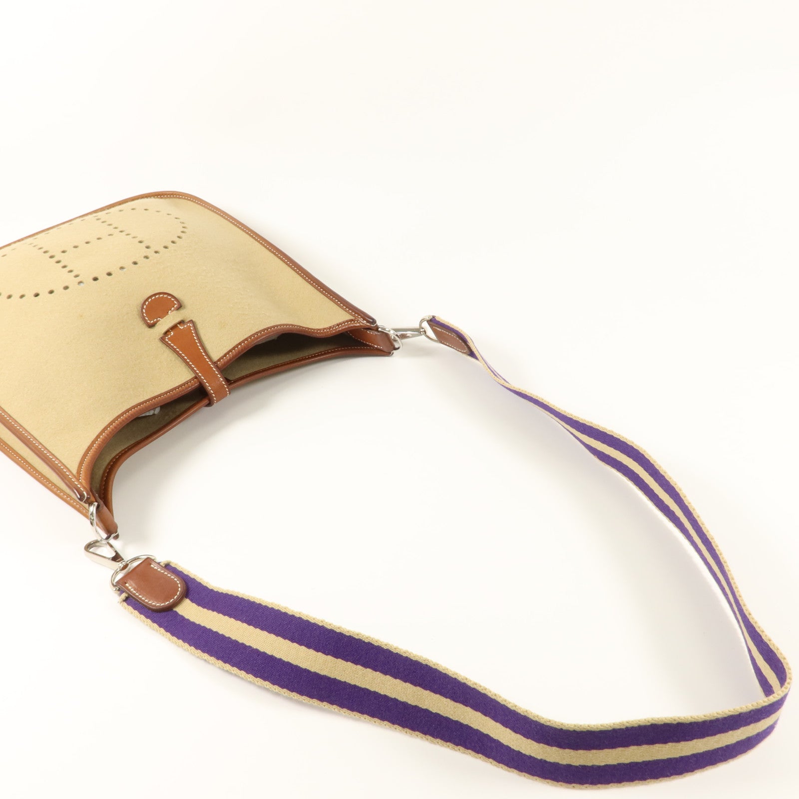HERMES Felt/Barenia皮革Evelyne PM肩背袋Fauve/Iris