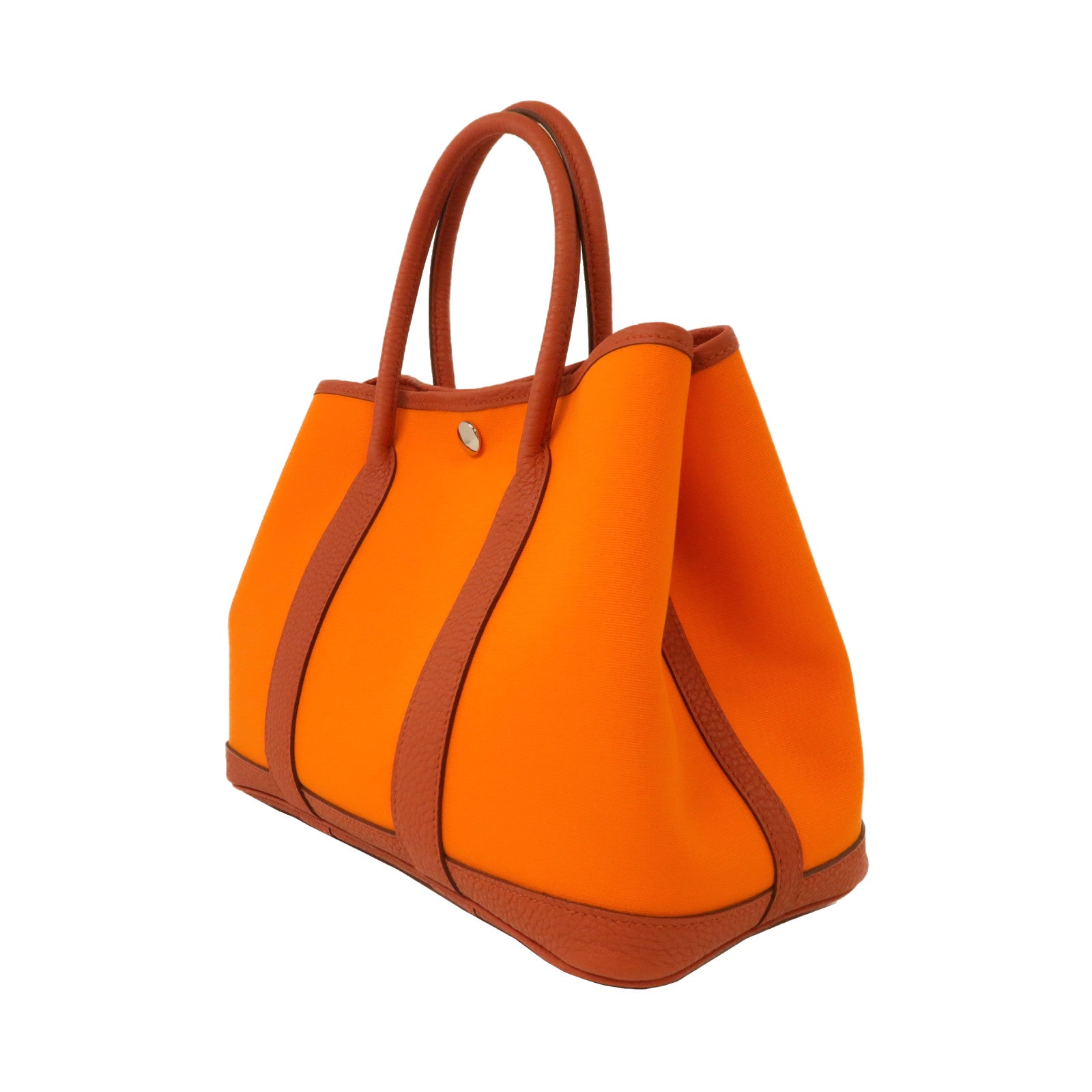 HERMES 帆布Garden Party TPM銀扣手挽袋橙色