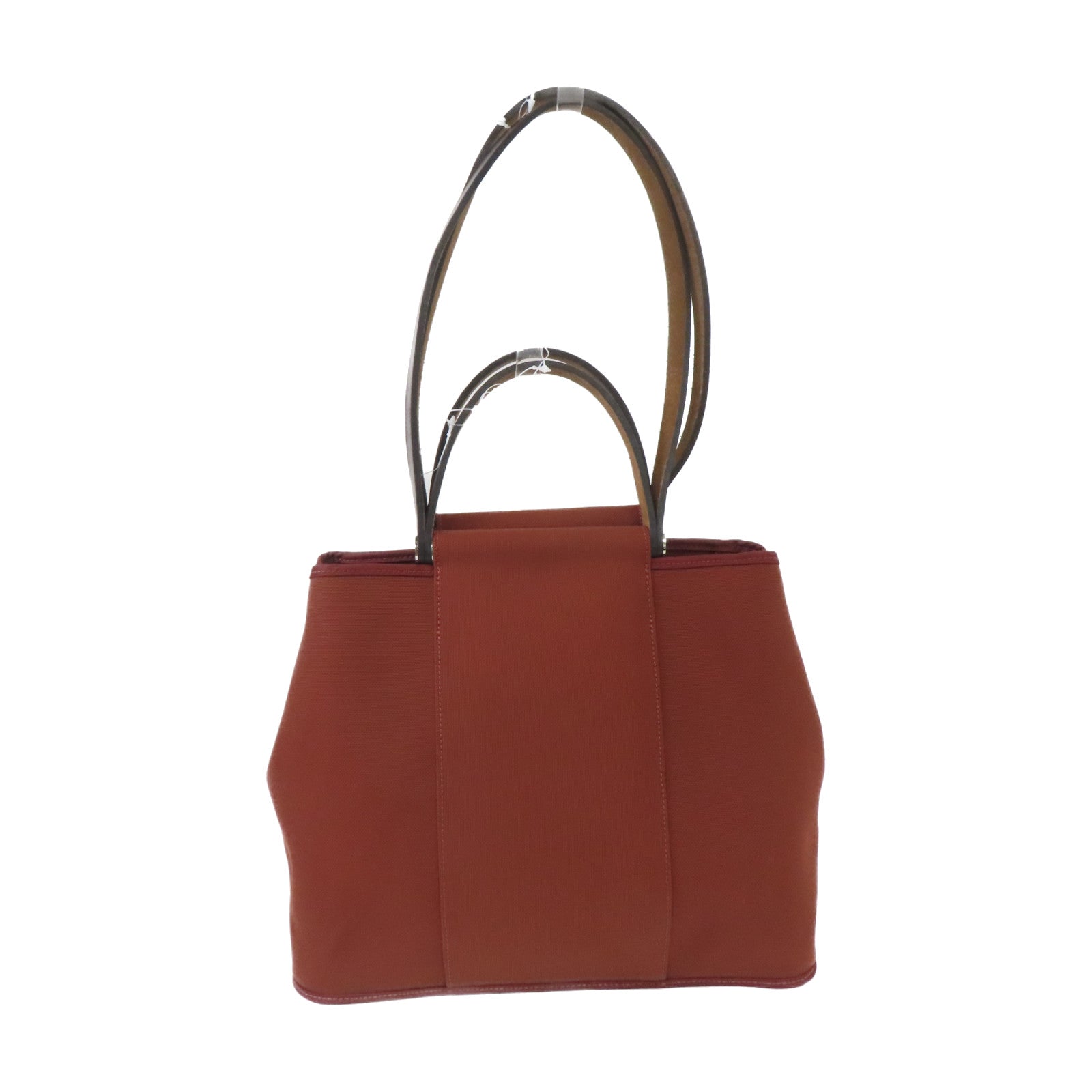 HERMES Toile H帆布Cabag銀扣手挽肩背兩用袋磚紅色