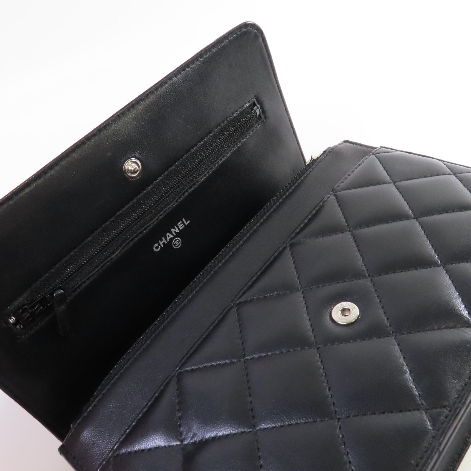 CHANEL 菱格羊皮皮革WOC Shoulder Bag銀扣鏈帶肩背袋黑色