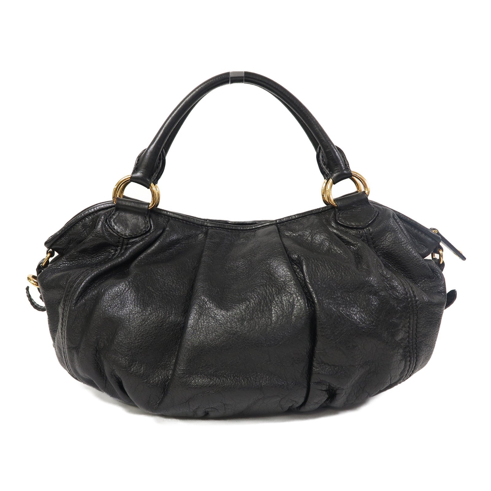 Miu Miu 牛皮皮革Hand Bag金扣手挽袋黑色