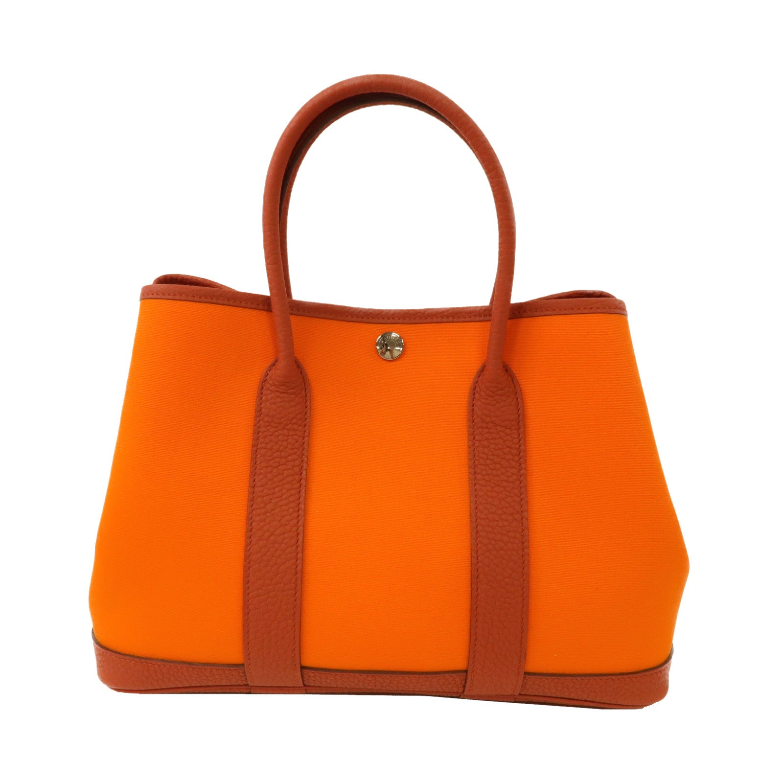 HERMES 帆布Garden Party TPM銀扣手挽袋橙色
