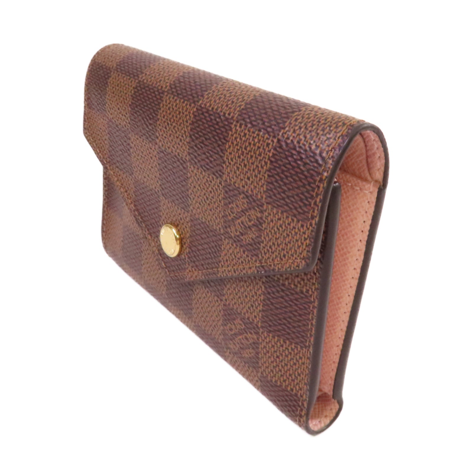 LOUIS VUITTON Damier Ebene Victorine Wallet金扣短錢包啡色/粉紅色