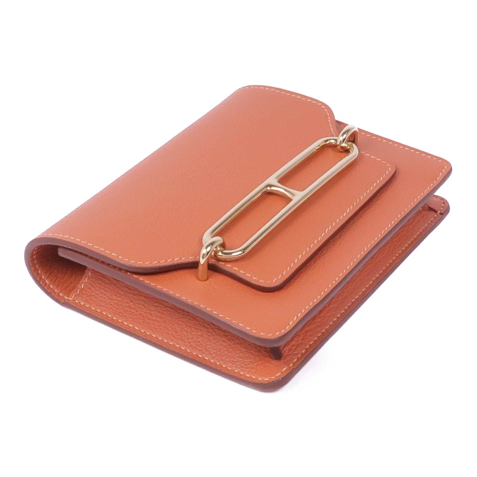 HERMES 【激減優惠】Evercolor皮革Roulis Slim Compact金扣錢包Blush/Bleu Frida