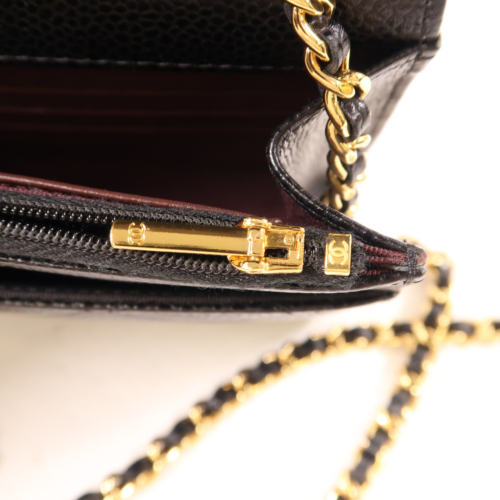 CHANEL 牛皮皮革Wallet On Chain金扣鏈帶肩背袋黑色