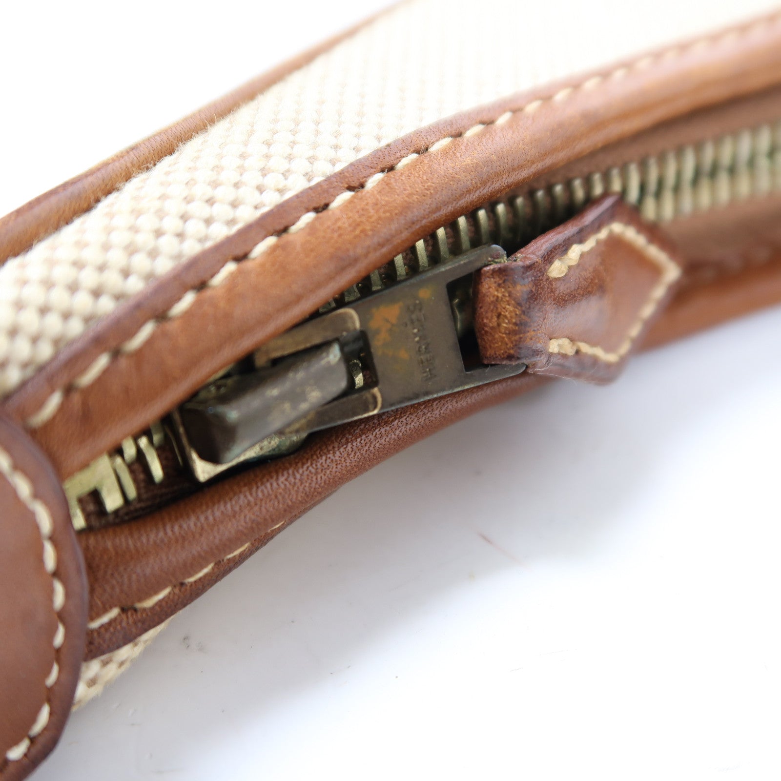 HERMES 【激減優惠】帆布/皮革Toile Natural Barenia Gao金扣肩背袋米色/啡色