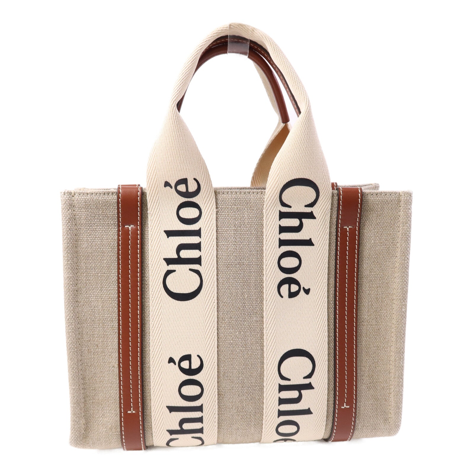 Chloe 帆布/牛皮皮革Woody Small銀扣手挽肩背兩用袋