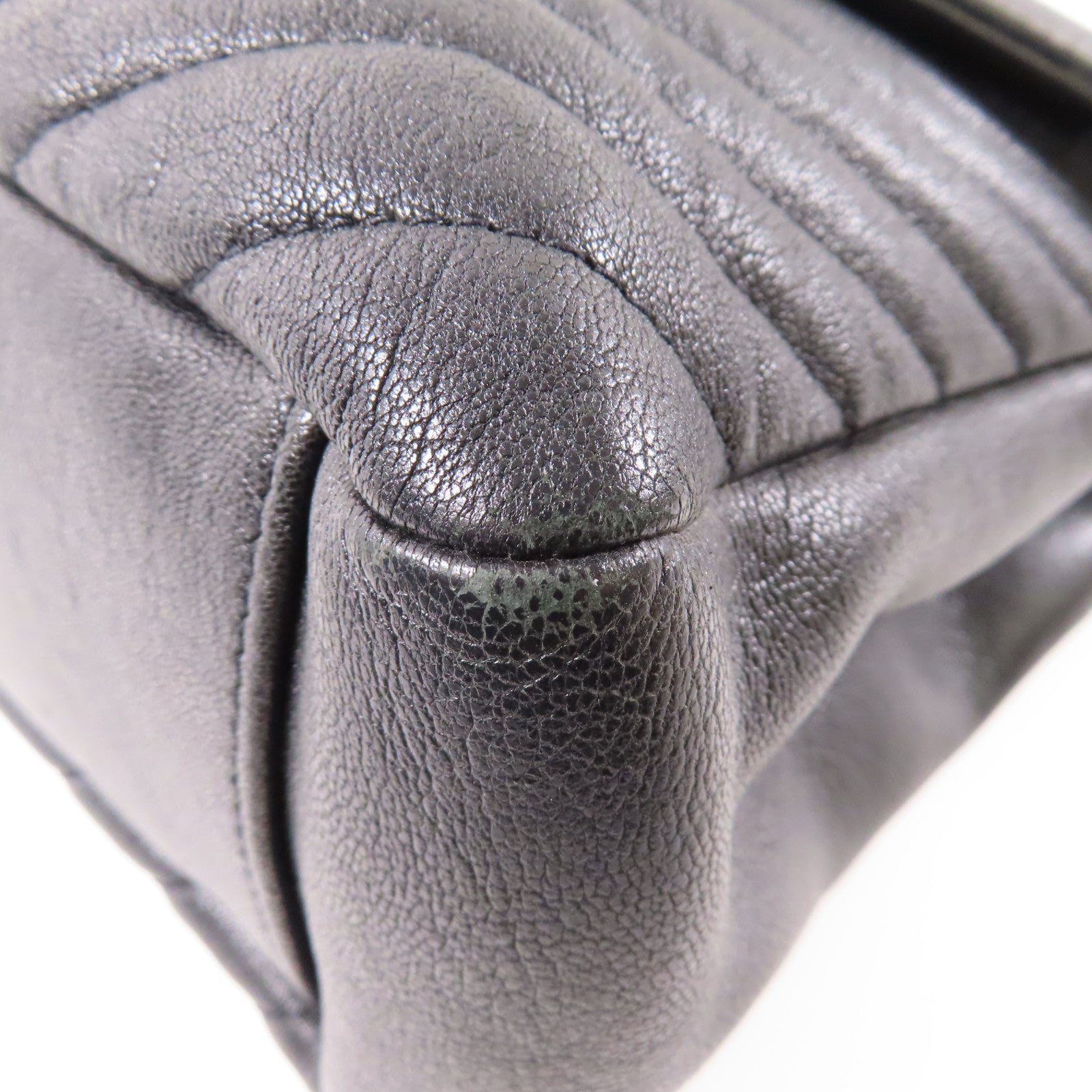 SAINT LAURENT 斜紋牛皮皮革Shoulder Bag銀扣鏈帶手挽肩背兩用袋黑色