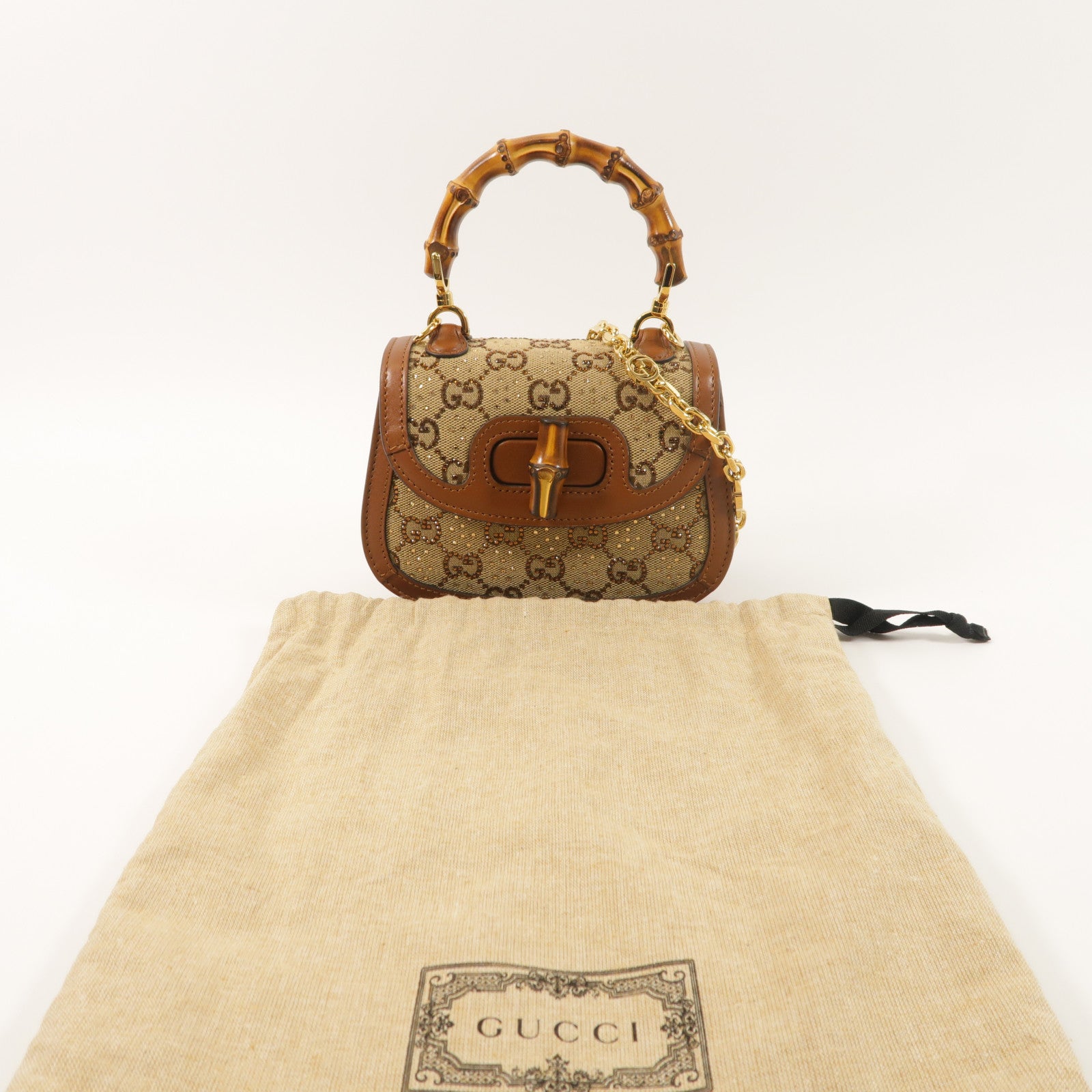 GUCCI 帆布Bamboo 1947 Mini手挽肩背兩用袋