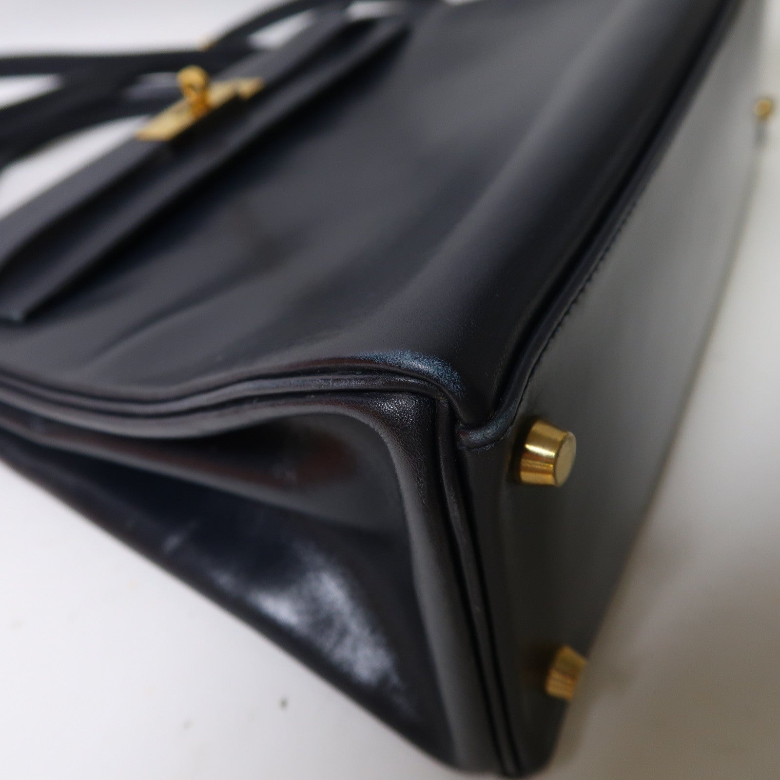 HERMES Box Calf皮革Kelly 32金釦手挽肩背兩用袋深藍色