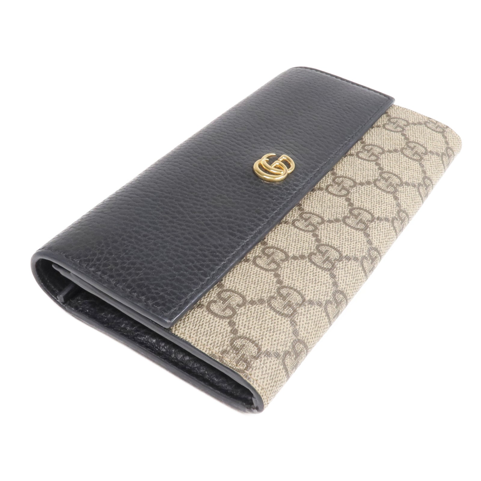 GUCCI 塗層帆布/皮革Long Wallet金扣長錢包