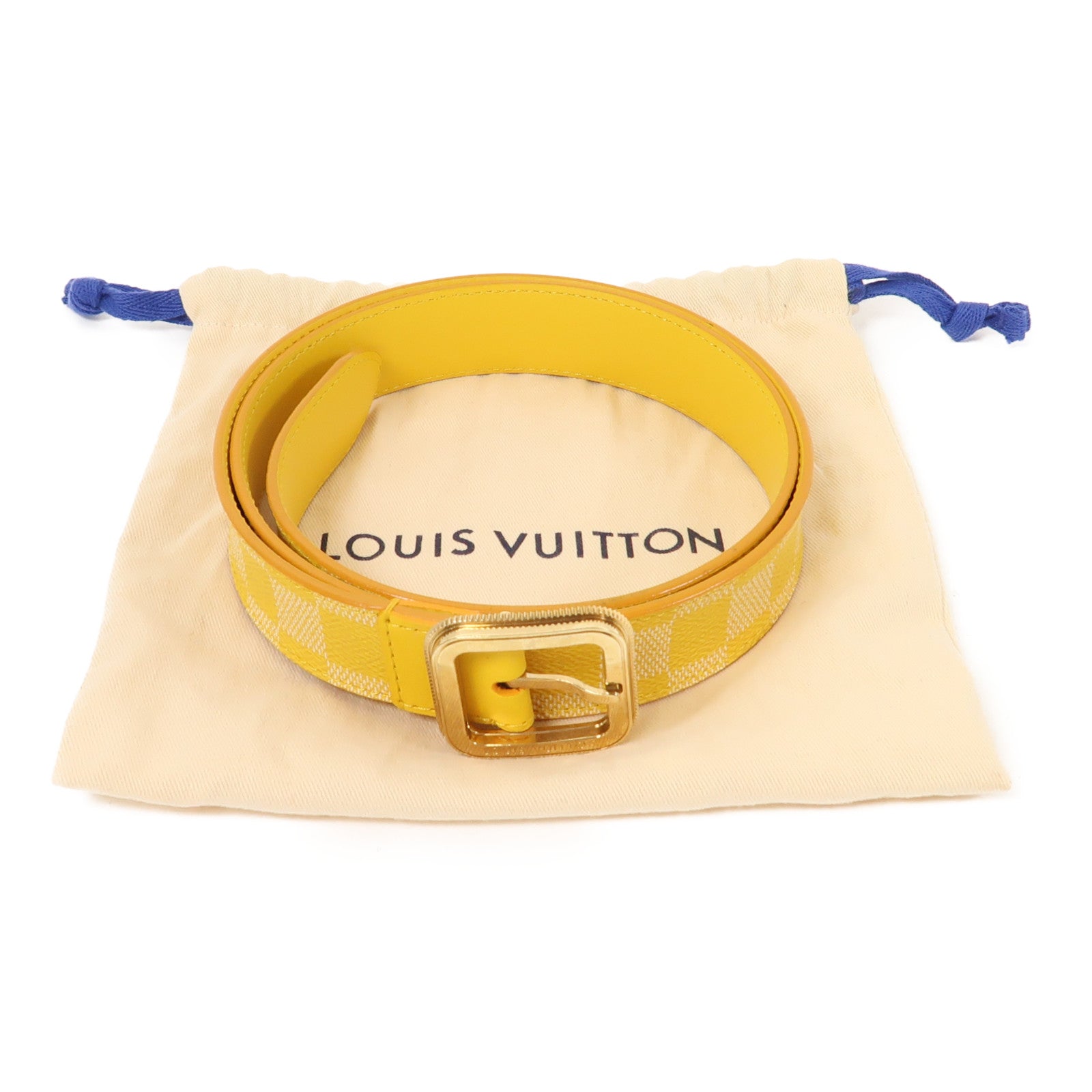 LOUIS VUITTON Monogram Belt皮帶金扣黃色