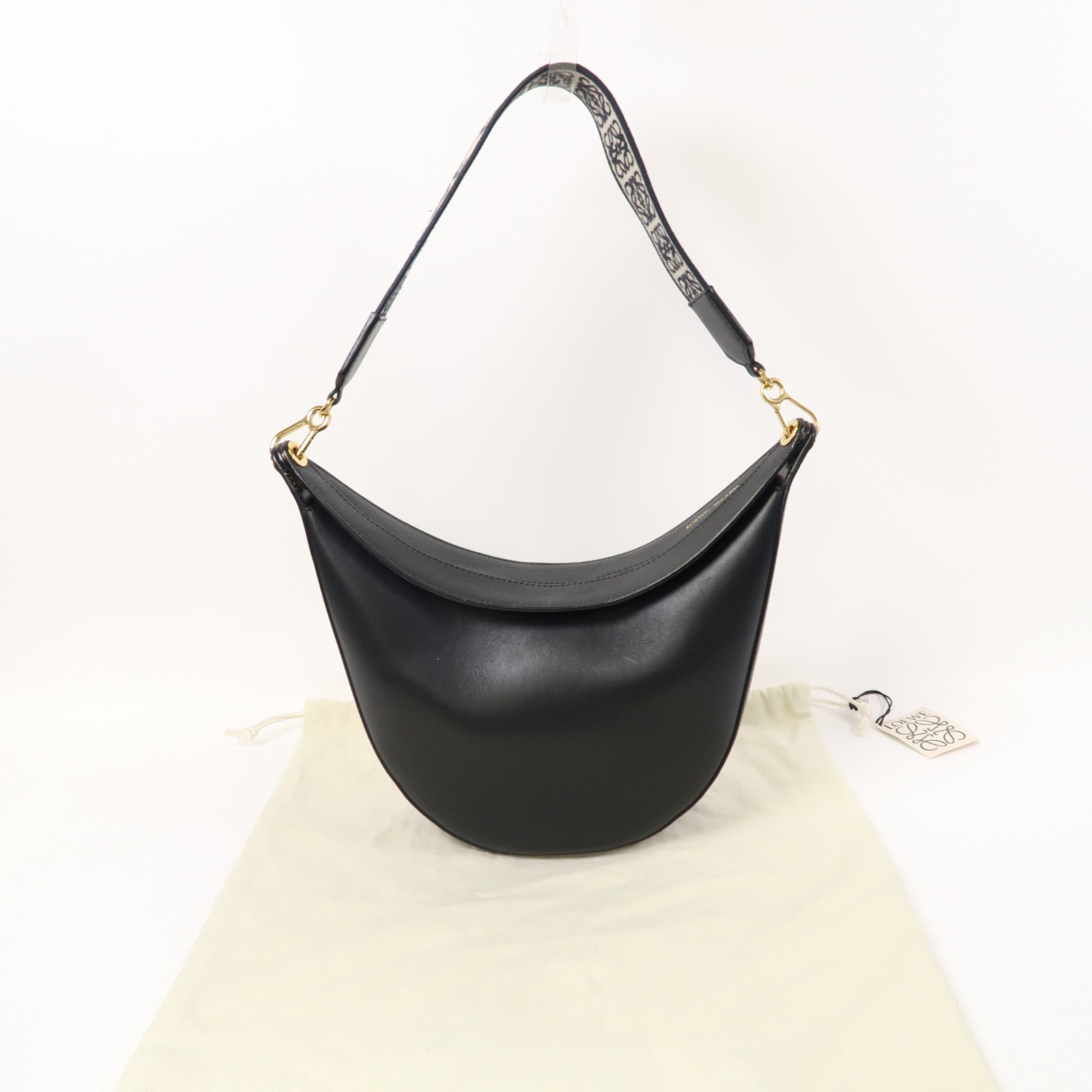 LOEWE 牛皮皮革Luna金扣肩背袋黑色