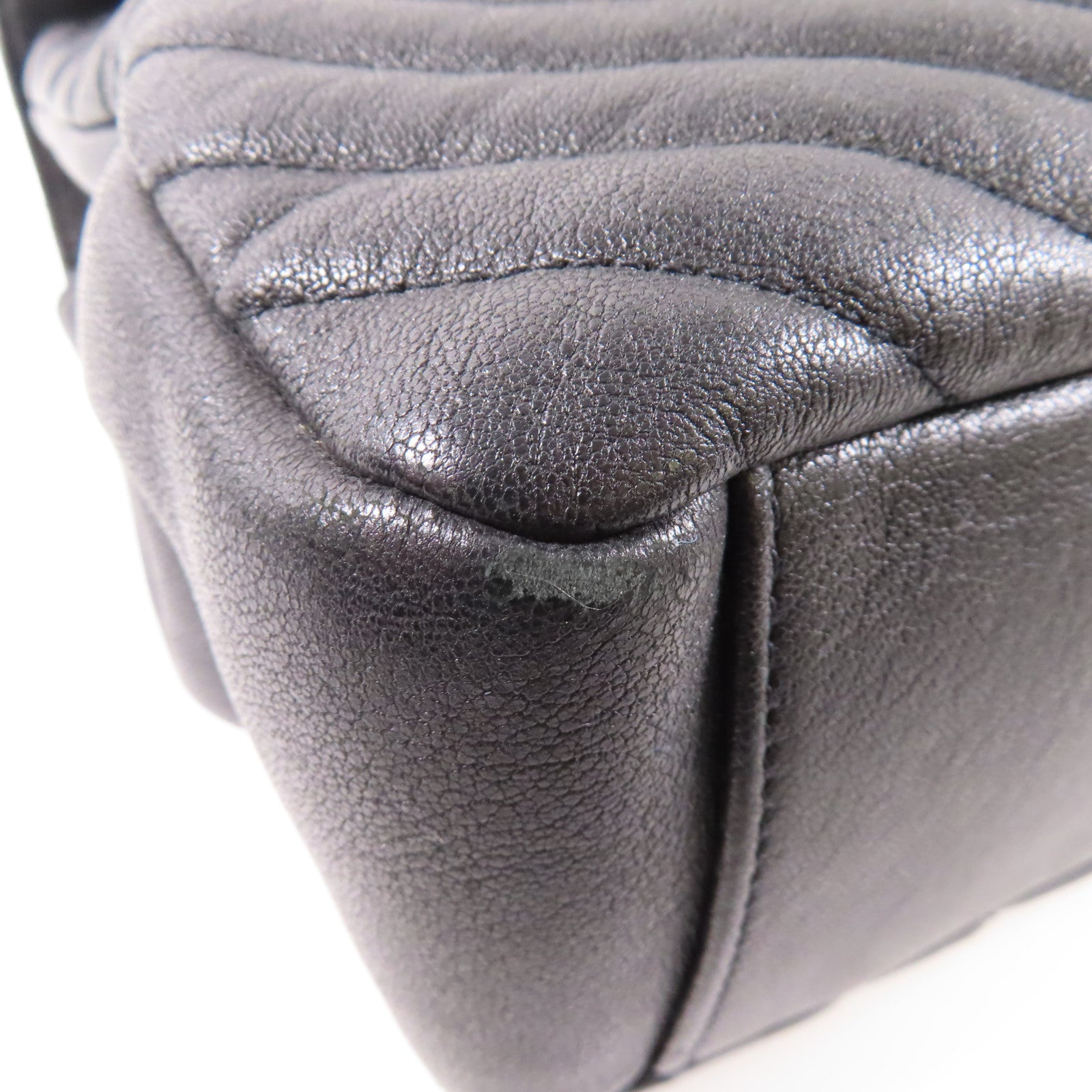 SAINT LAURENT 斜紋牛皮皮革Shoulder Bag銀扣鏈帶手挽肩背兩用袋黑色