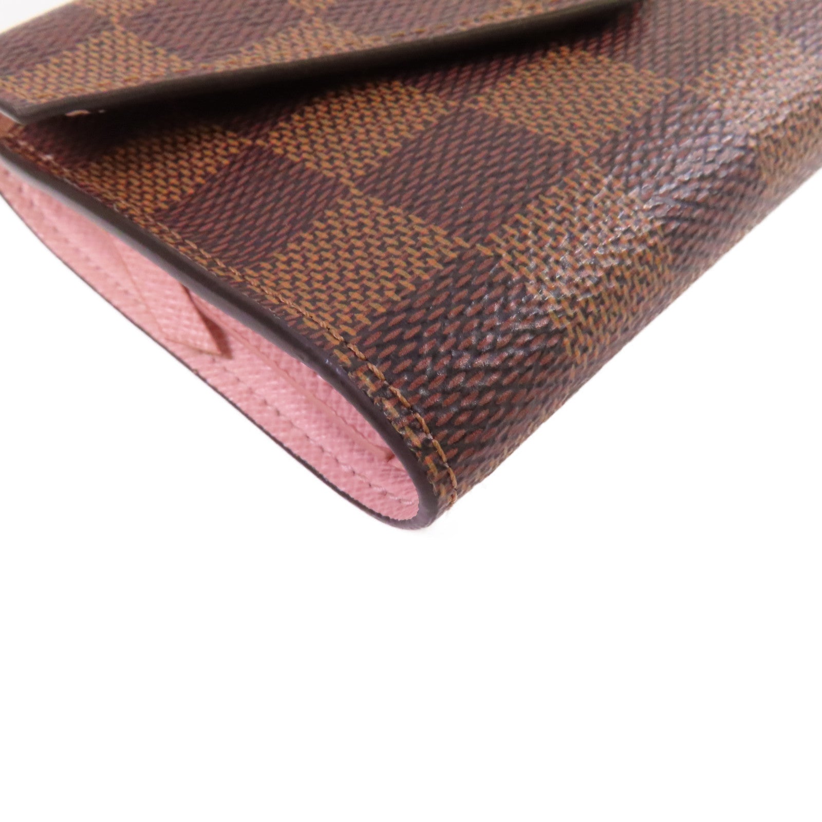 LOUIS VUITTON Damier Ebene Victorine Wallet金扣短錢包啡色/粉紅色
