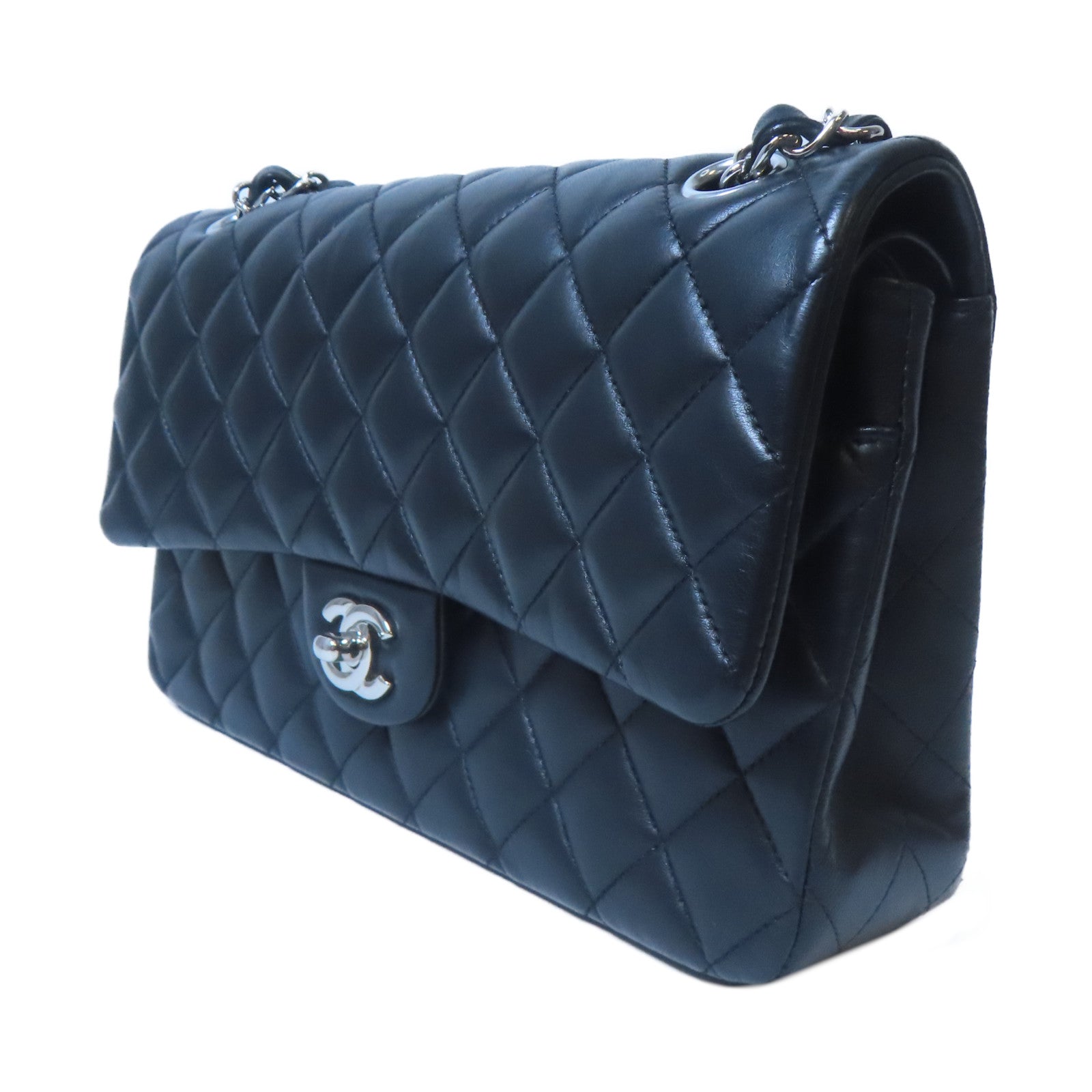 CHANEL 【激減優惠】菱格羊皮皮革Classic Flap 25cm銀扣鏈帶肩背袋黑色