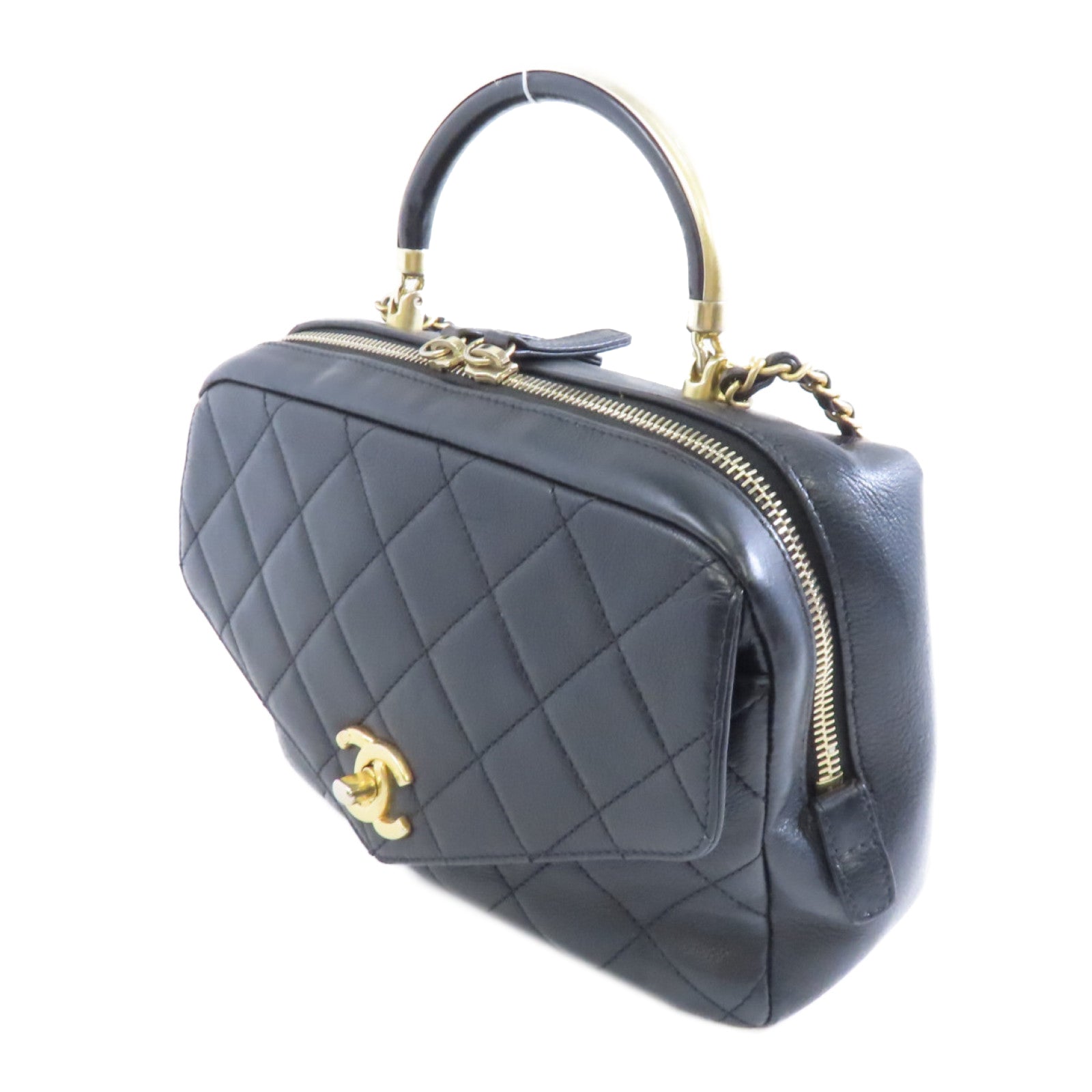CHANEL 菱格羊皮皮革2way Shoulder Bag金扣手挽肩背兩用袋黑色