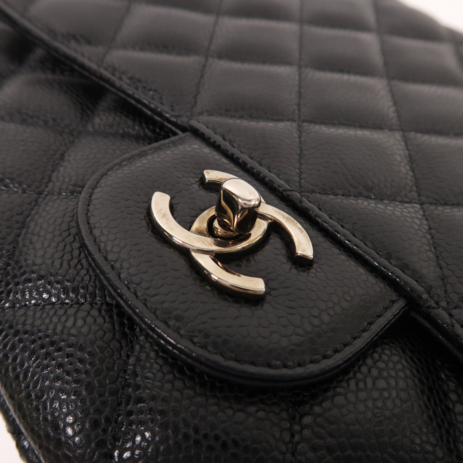 CHANEL 牛皮皮革Large Classic銀扣鏈帶肩背袋