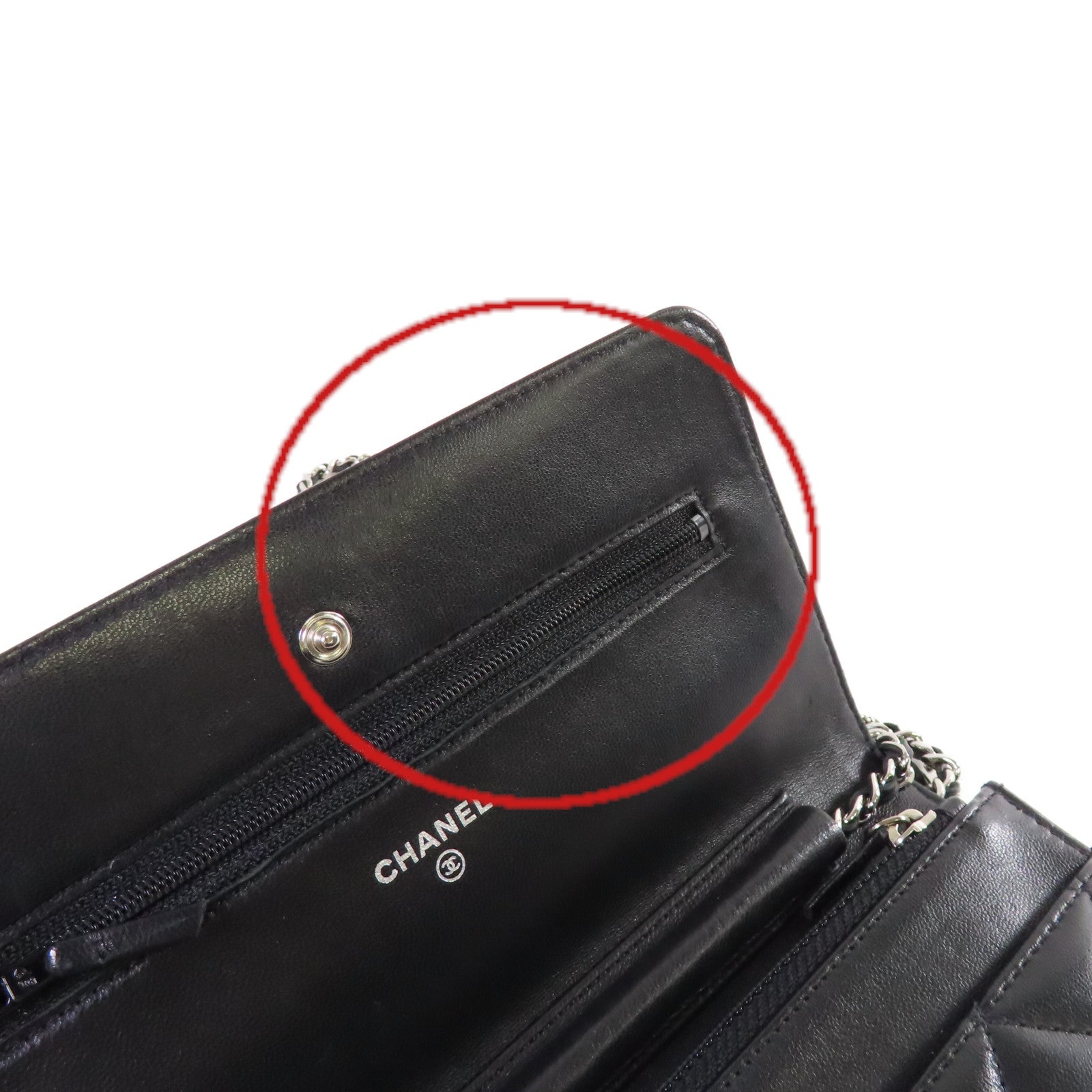 CHANEL 菱格羊皮皮革WOC Shoulder Bag銀扣鏈帶肩背袋黑色
