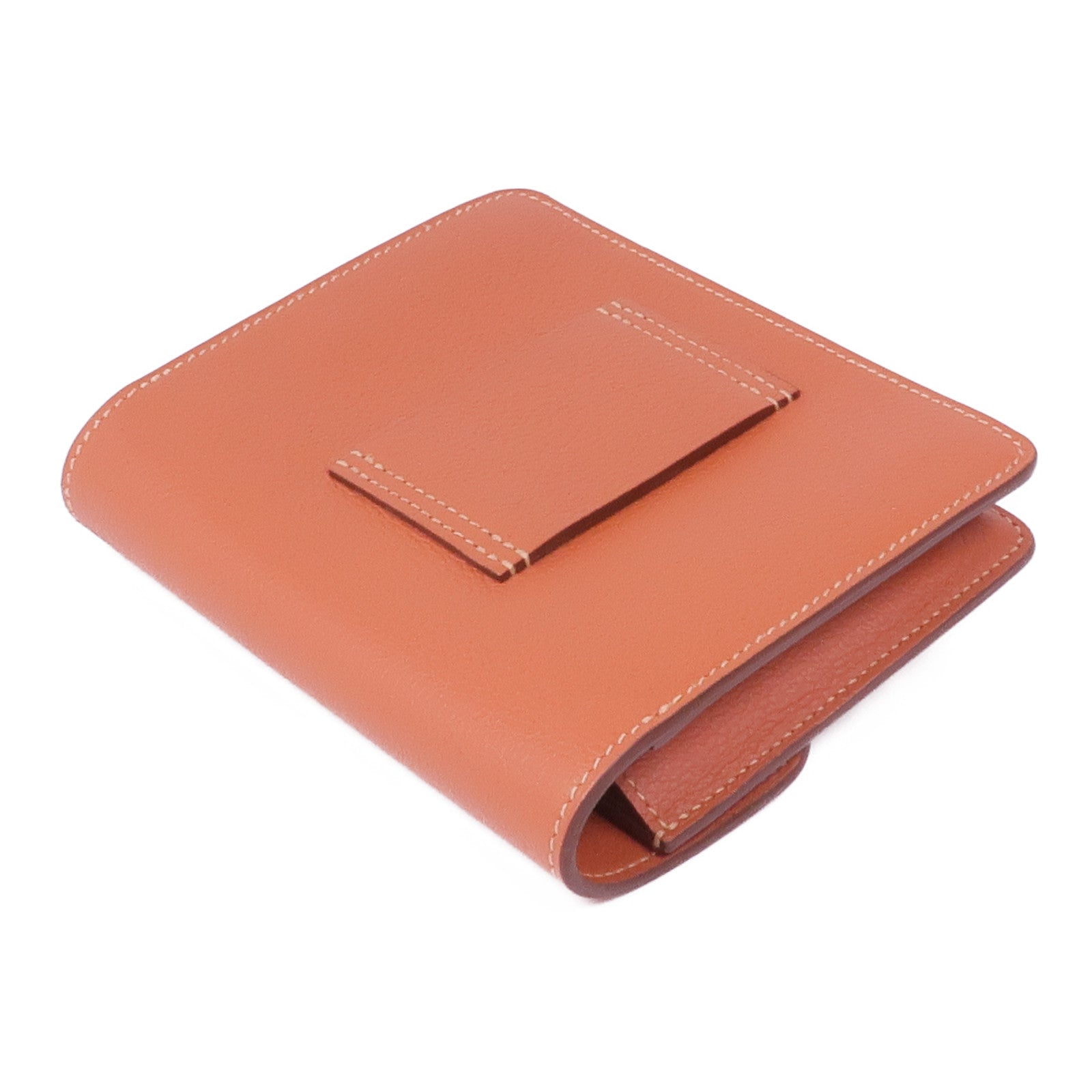 HERMES Evercolor皮革Roulis Slim Compact金扣錢包Blush/Bleu Frida
