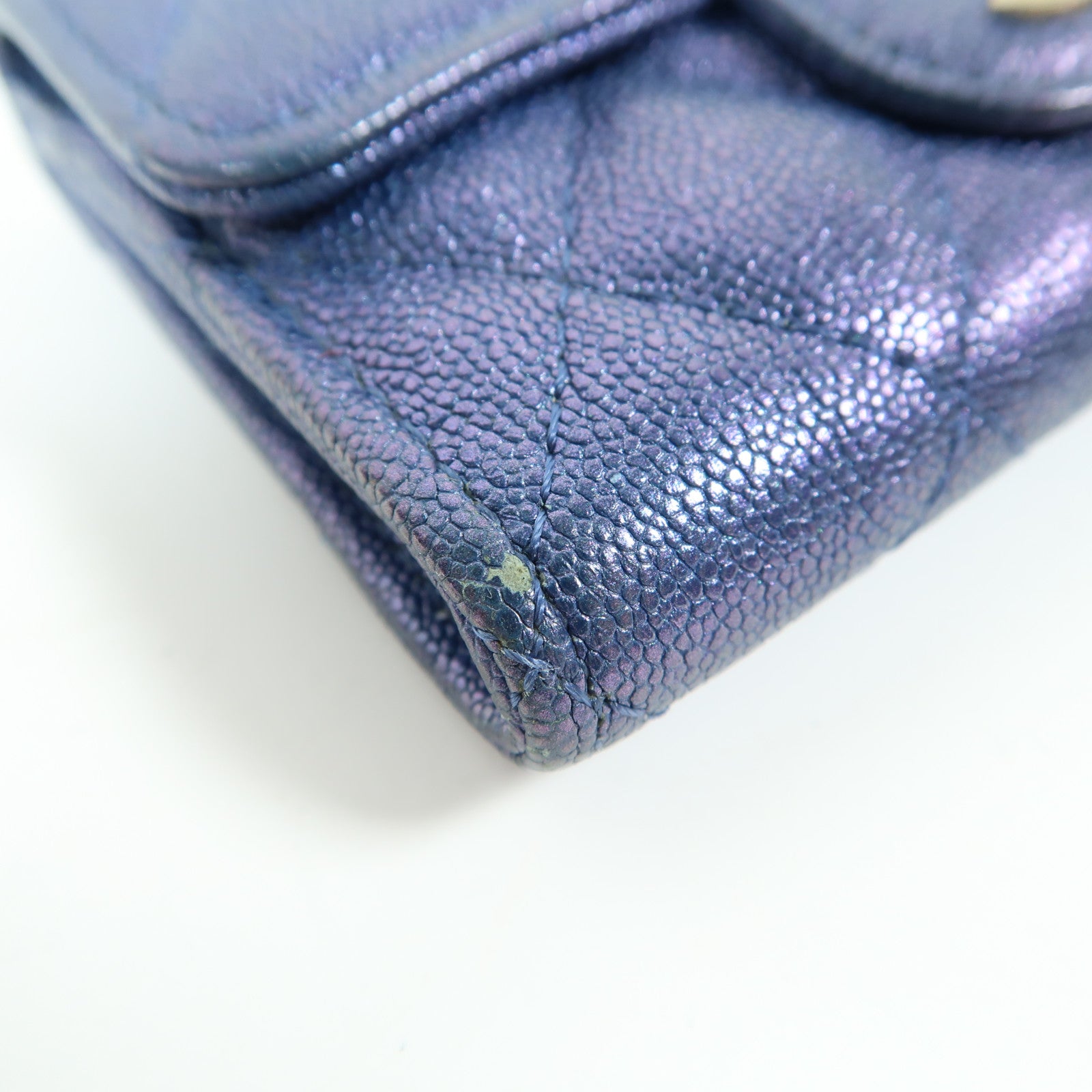 CHANEL 菱格Caviar皮革Card Case金扣卡片套藍色