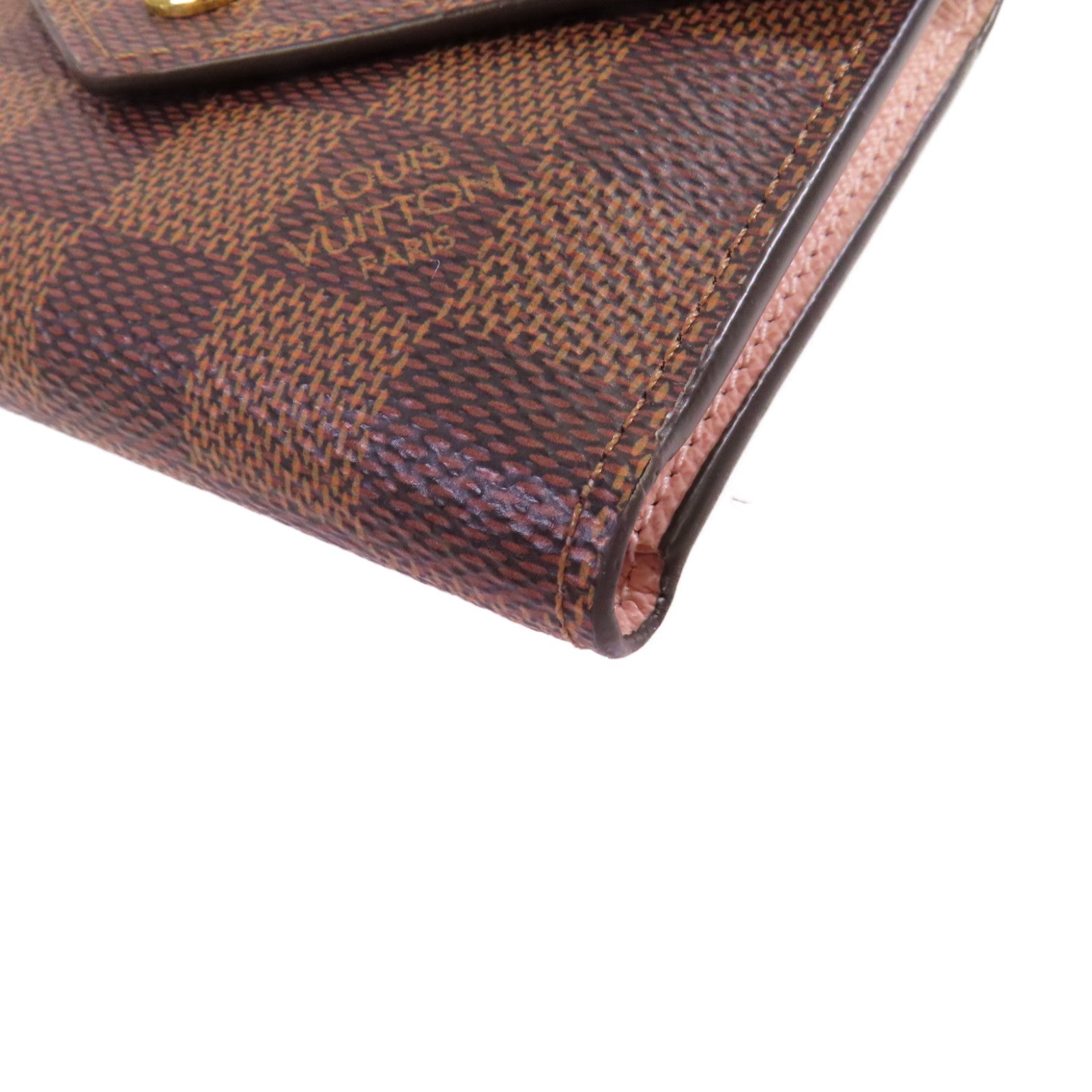 LOUIS VUITTON Damier Ebene Victorine Wallet金扣短錢包啡色/粉紅色