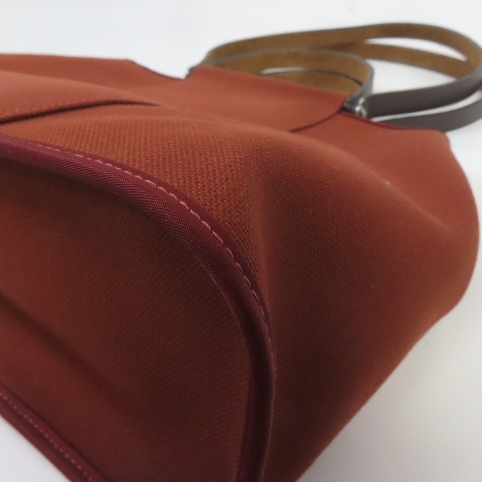 HERMES Toile H帆布Cabag銀扣手挽肩背兩用袋磚紅色