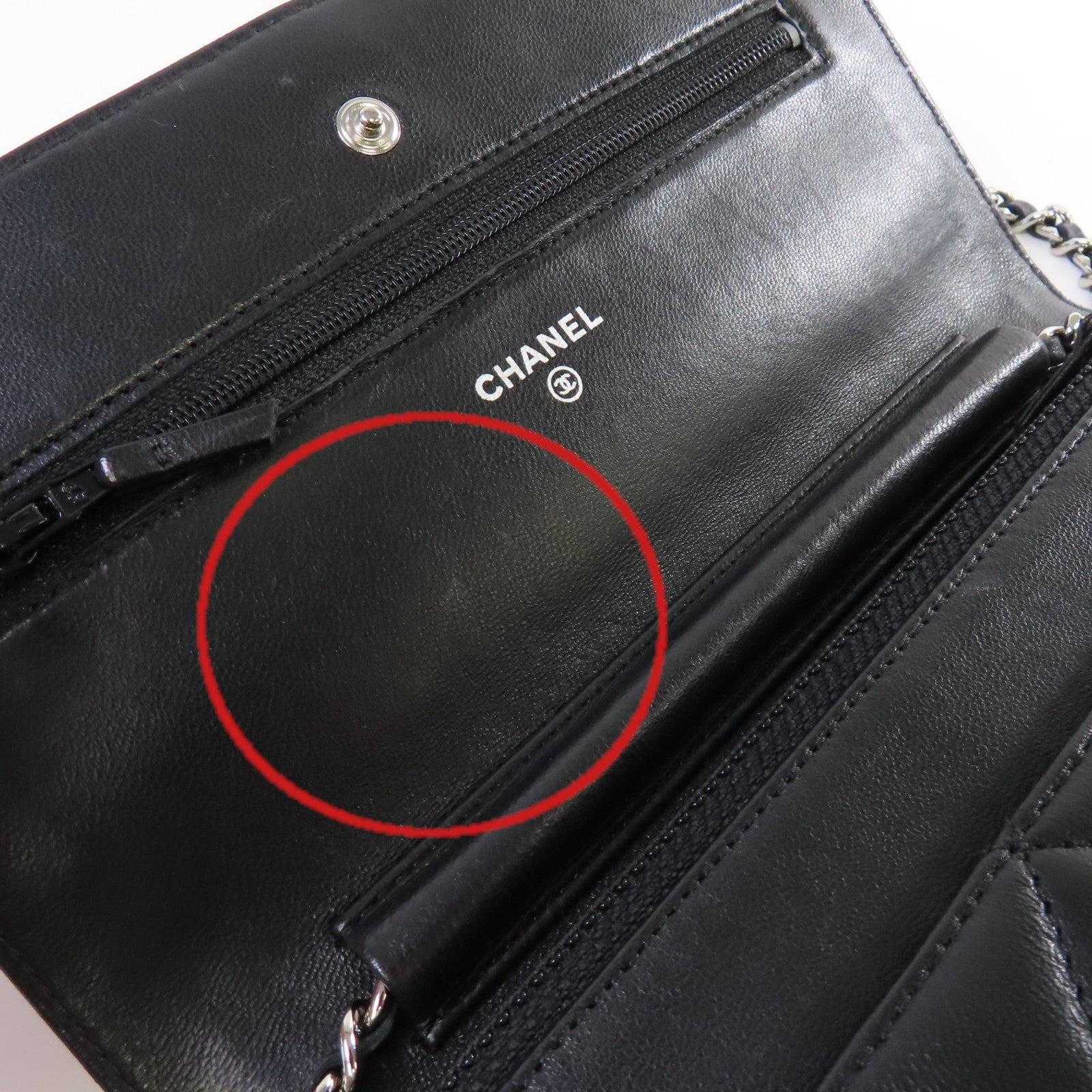 CHANEL 菱格羊皮皮革WOC Shoulder Bag銀扣鏈帶肩背袋黑色