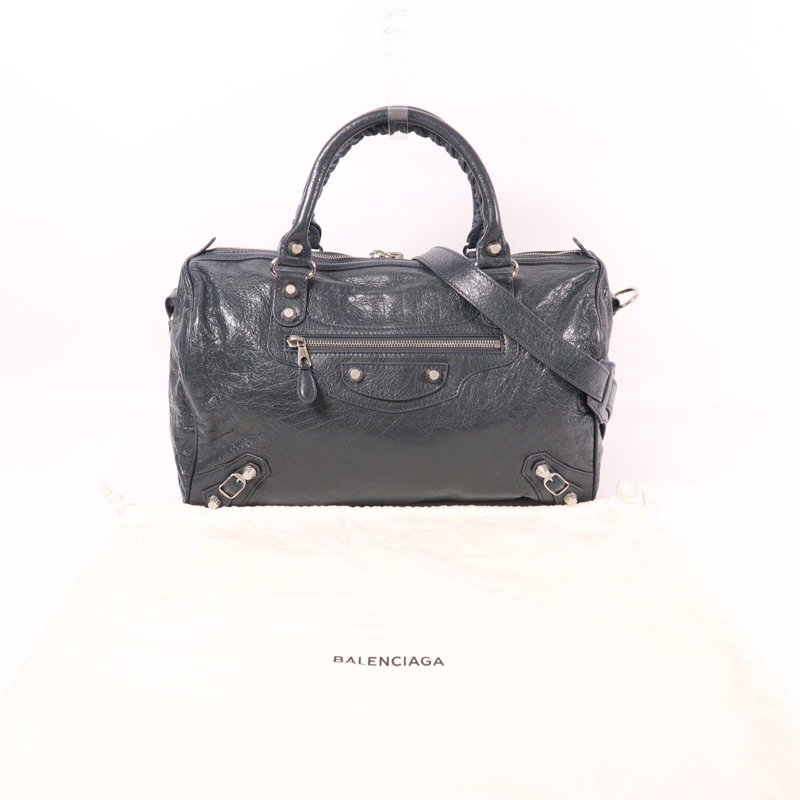 BALENCIAGA 牛皮皮革2 Way Shoulder銀扣手挽肩背兩用袋