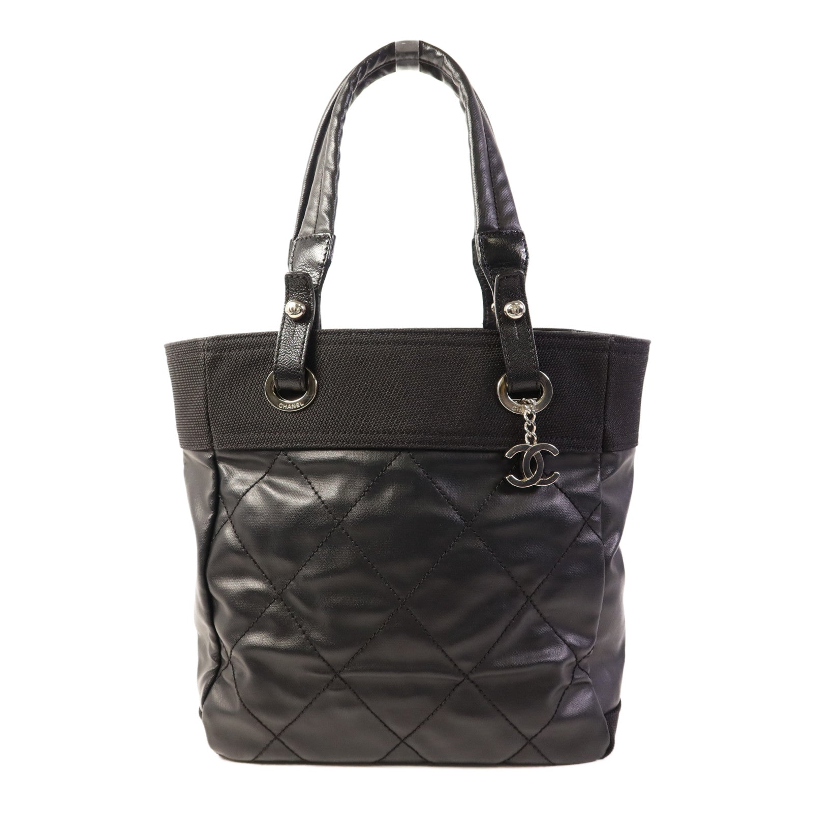 CHANEL 塗層帆布Shoulder Tote銀扣肩背袋/手挽袋