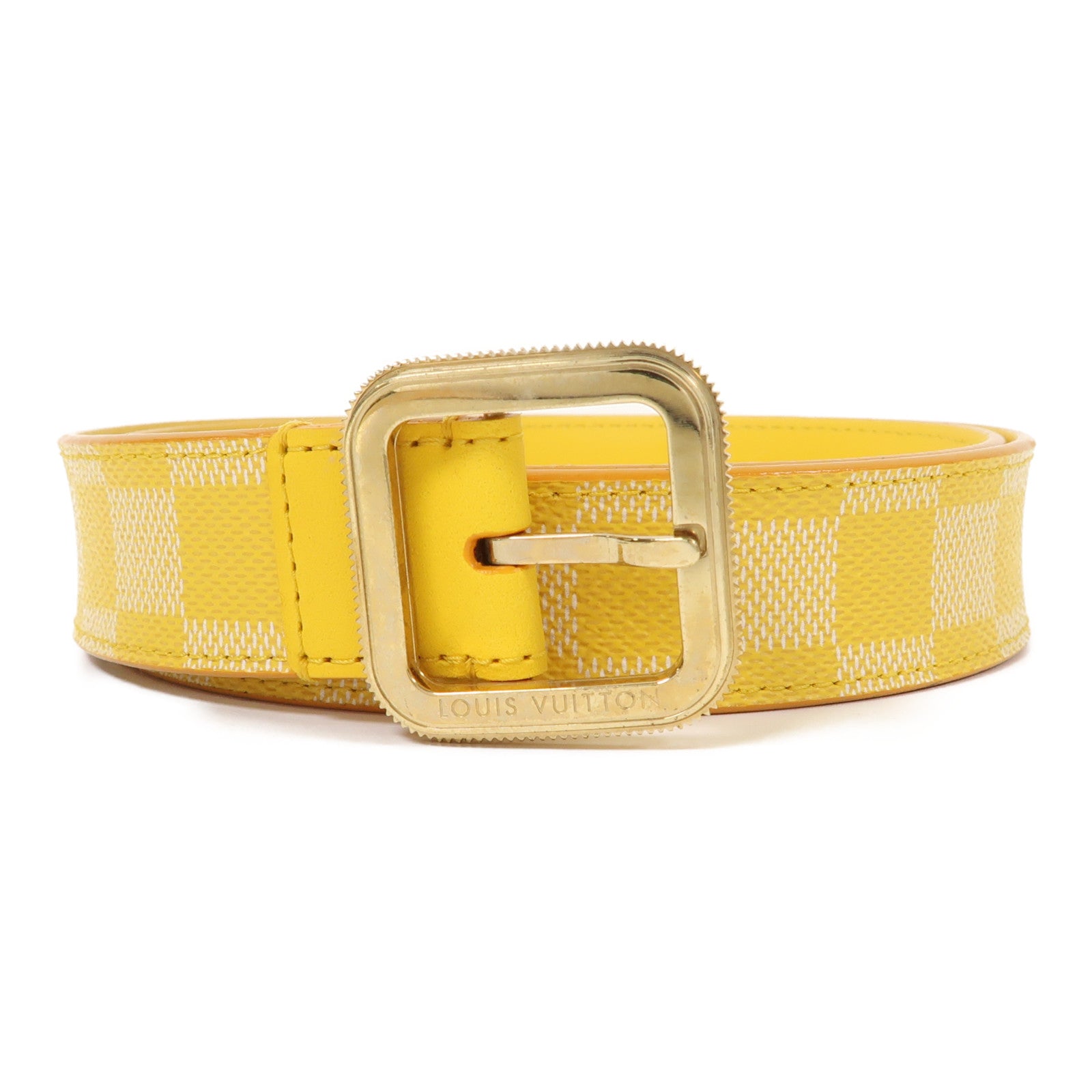 LOUIS VUITTON Monogram Belt皮帶金扣黃色