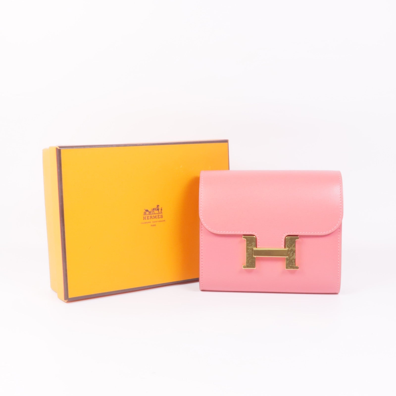 HERMES 【激減優惠】Swift皮革Constance Wallet金扣錢包U5 Rose Lipstick