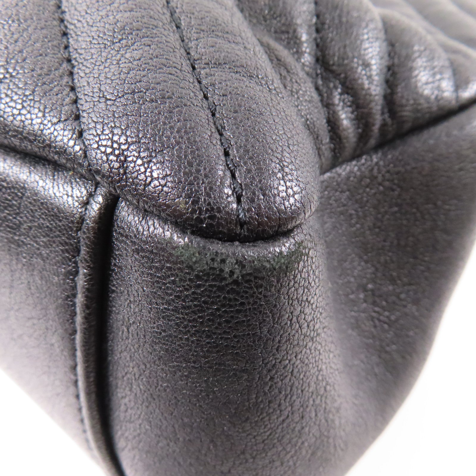 SAINT LAURENT 斜紋牛皮皮革Shoulder Bag銀扣鏈帶手挽肩背兩用袋黑色