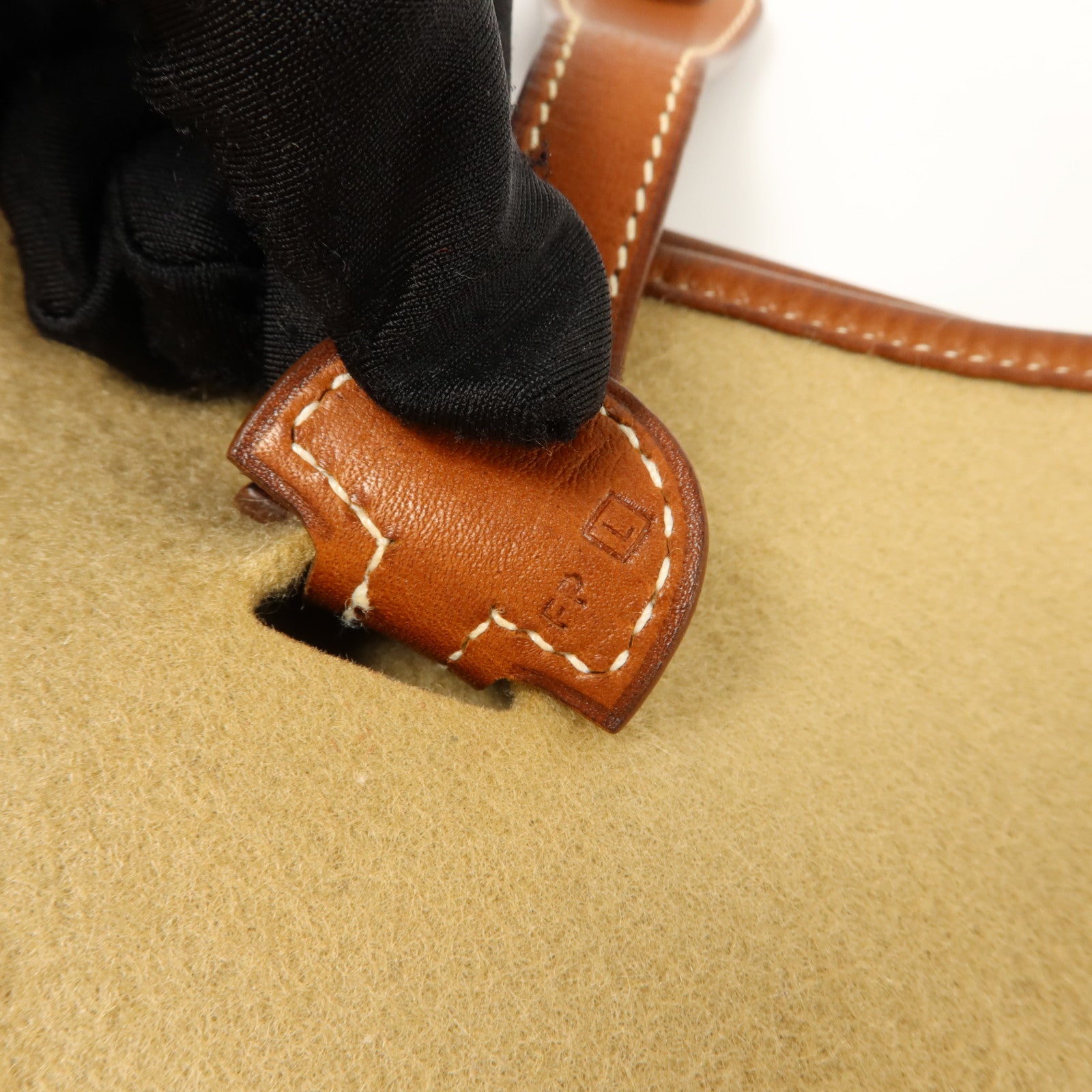 HERMES Felt/Barenia皮革Evelyne PM肩背袋Fauve/Iris