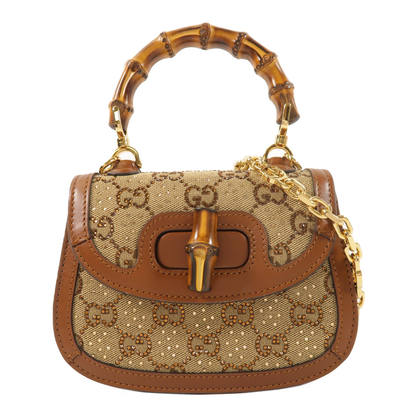 GUCCI 帆布Bamboo 1947 Mini手挽肩背兩用袋