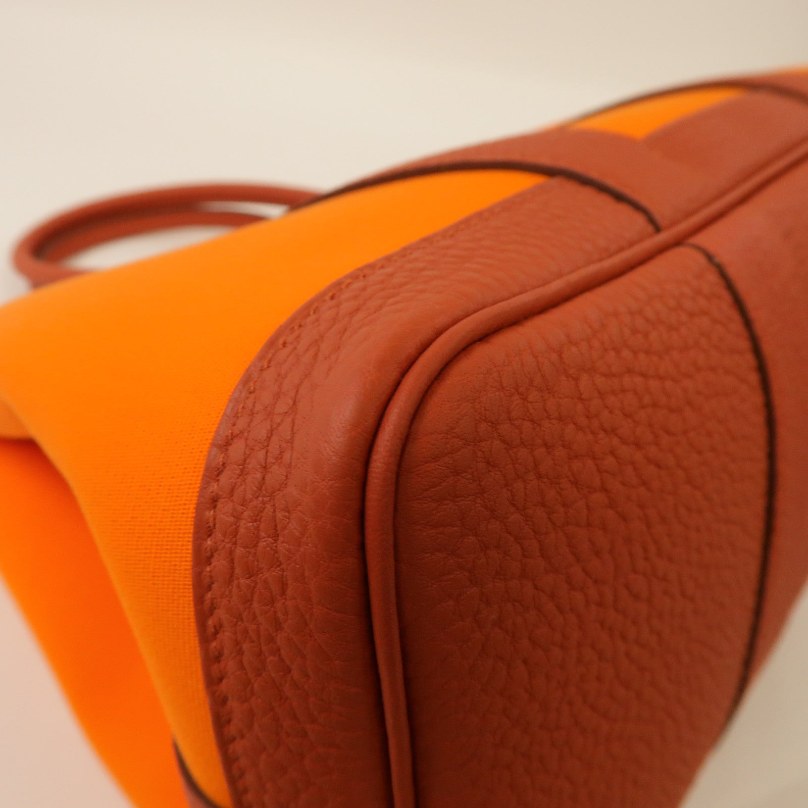 HERMES 帆布Garden Party TPM銀扣手挽袋橙色