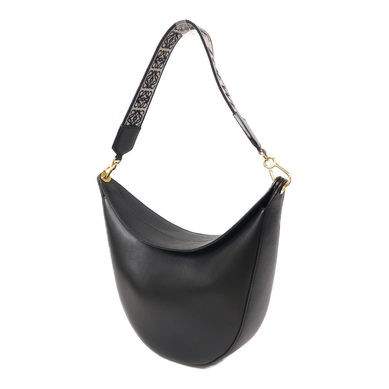 LOEWE 牛皮皮革Luna金扣肩背袋黑色