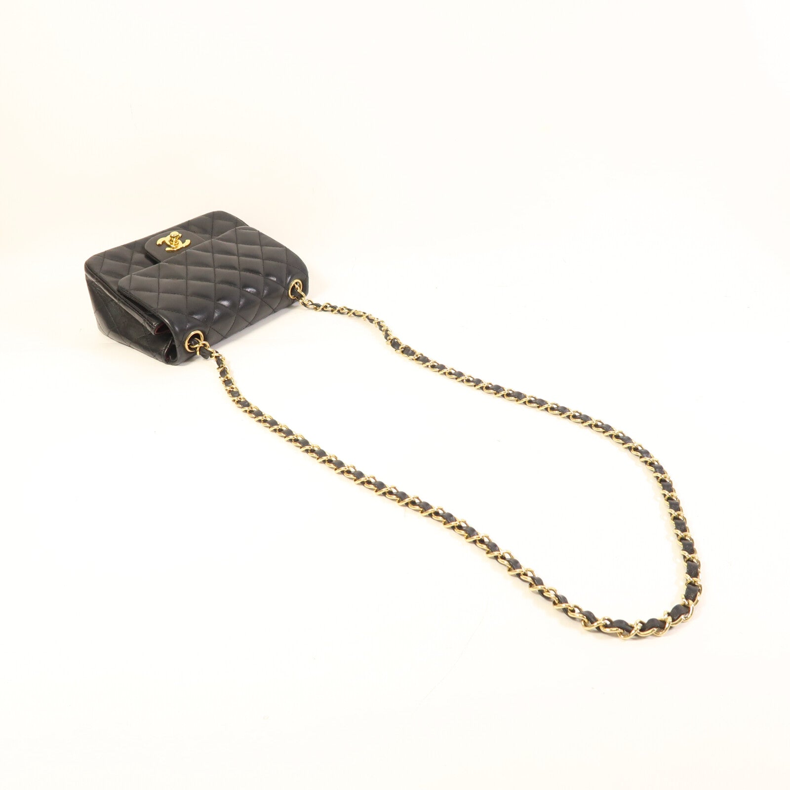 CHANEL 羊皮皮革Mini Classic 17金扣鏈帶肩背袋