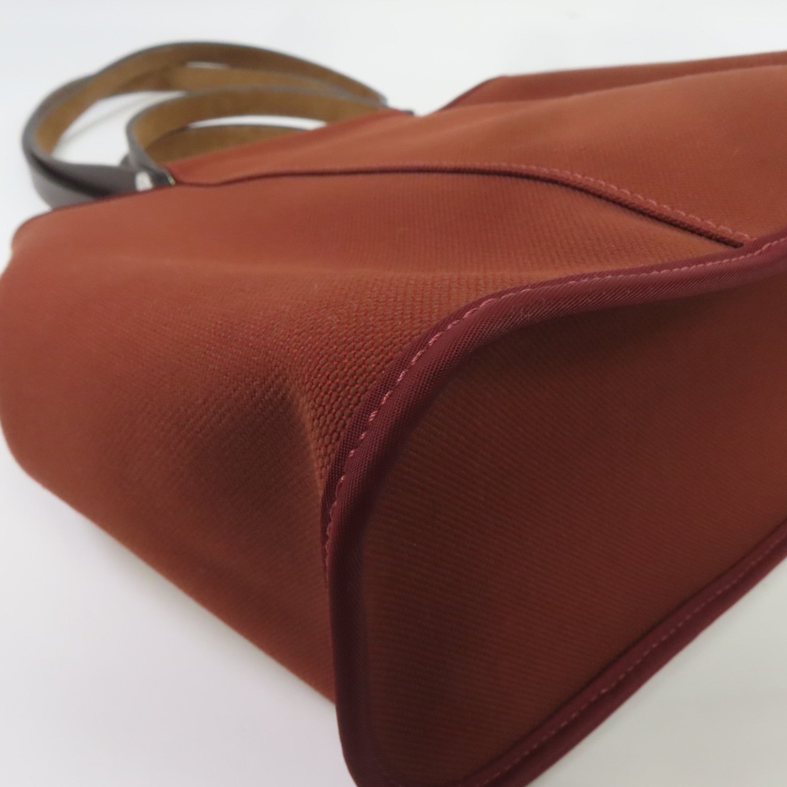HERMES Toile H帆布Cabag銀扣手挽肩背兩用袋磚紅色