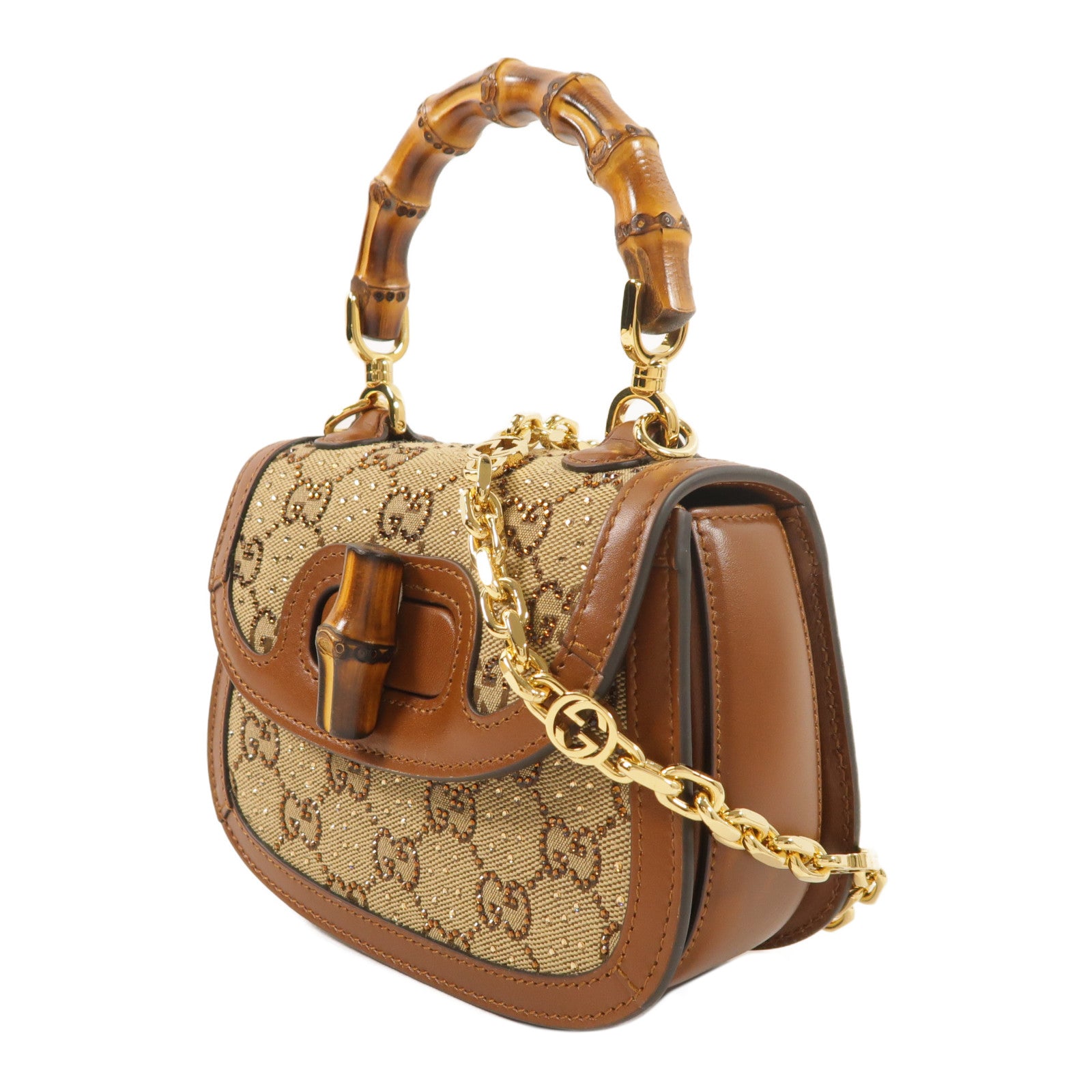 GUCCI 帆布Bamboo 1947 Mini手挽肩背兩用袋