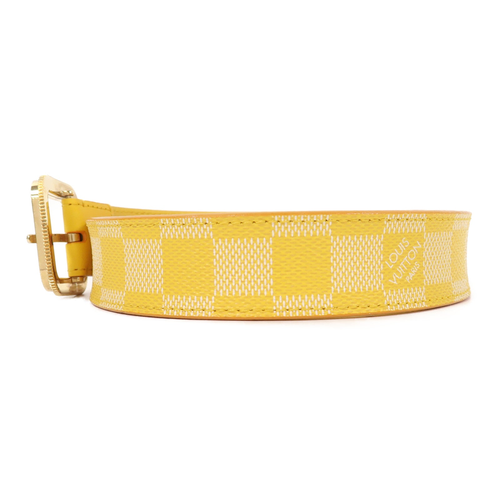 LOUIS VUITTON Monogram Belt皮帶金扣黃色