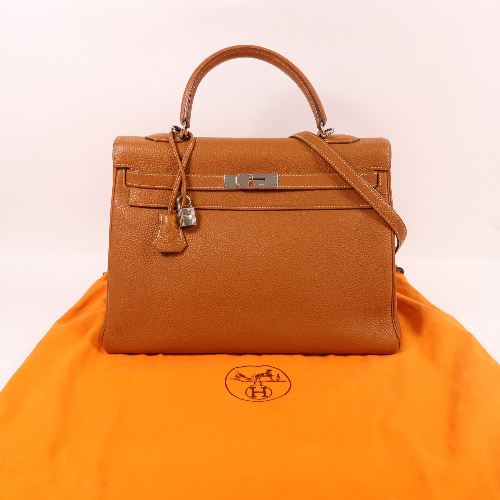 HERMES Togo皮革Kelly 35銀扣手挽肩背兩用袋金色