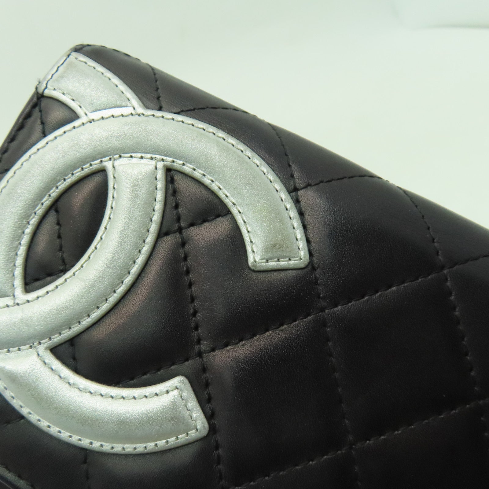CHANEL 菱格羊皮皮革Wallet銀扣長錢包黑色
